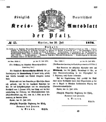 Königlich-bayerisches Kreis-Amtsblatt der Pfalz (Königlich bayerisches Amts- und Intelligenzblatt für die Pfalz) Donnerstag 20. Juli 1876