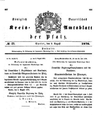 Königlich-bayerisches Kreis-Amtsblatt der Pfalz (Königlich bayerisches Amts- und Intelligenzblatt für die Pfalz) Mittwoch 9. August 1876