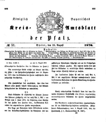 Königlich-bayerisches Kreis-Amtsblatt der Pfalz (Königlich bayerisches Amts- und Intelligenzblatt für die Pfalz) Samstag 19. August 1876