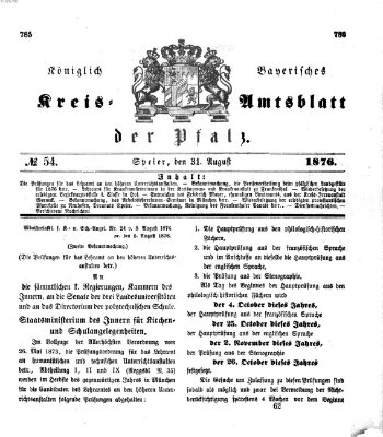 Königlich-bayerisches Kreis-Amtsblatt der Pfalz (Königlich bayerisches Amts- und Intelligenzblatt für die Pfalz) Donnerstag 31. August 1876