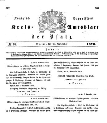 Königlich-bayerisches Kreis-Amtsblatt der Pfalz (Königlich bayerisches Amts- und Intelligenzblatt für die Pfalz) Freitag 10. November 1876