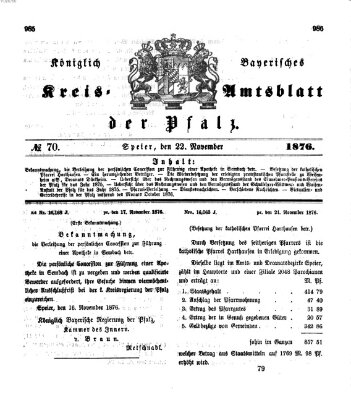 Königlich-bayerisches Kreis-Amtsblatt der Pfalz (Königlich bayerisches Amts- und Intelligenzblatt für die Pfalz) Mittwoch 22. November 1876