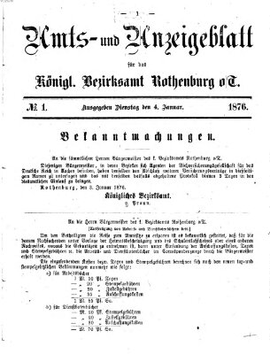 Amts- und Anzeigenblatt für das Königliche Bezirksamt Rothenburg o.T. (Amts- und Anzeigenblatt für die Stadt und das Königl. Bezirksamt Rothenburg) Dienstag 4. Januar 1876