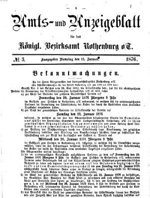 Amts- und Anzeigenblatt für das Königliche Bezirksamt Rothenburg o.T. (Amts- und Anzeigenblatt für die Stadt und das Königl. Bezirksamt Rothenburg) Dienstag 11. Januar 1876