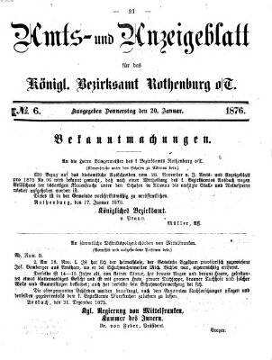 Amts- und Anzeigenblatt für das Königliche Bezirksamt Rothenburg o.T. (Amts- und Anzeigenblatt für die Stadt und das Königl. Bezirksamt Rothenburg) Donnerstag 20. Januar 1876