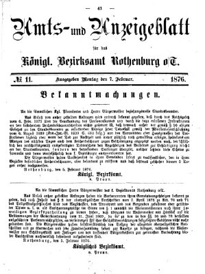 Amts- und Anzeigenblatt für das Königliche Bezirksamt Rothenburg o.T. (Amts- und Anzeigenblatt für die Stadt und das Königl. Bezirksamt Rothenburg) Montag 7. Februar 1876