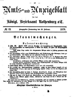 Amts- und Anzeigenblatt für das Königliche Bezirksamt Rothenburg o.T. (Amts- und Anzeigenblatt für die Stadt und das Königl. Bezirksamt Rothenburg) Donnerstag 10. Februar 1876