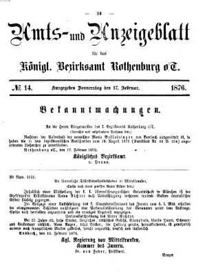 Amts- und Anzeigenblatt für das Königliche Bezirksamt Rothenburg o.T. (Amts- und Anzeigenblatt für die Stadt und das Königl. Bezirksamt Rothenburg) Donnerstag 17. Februar 1876