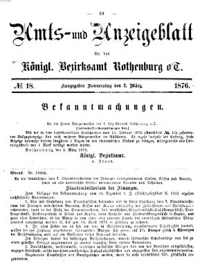 Amts- und Anzeigenblatt für das Königliche Bezirksamt Rothenburg o.T. (Amts- und Anzeigenblatt für die Stadt und das Königl. Bezirksamt Rothenburg) Donnerstag 2. März 1876