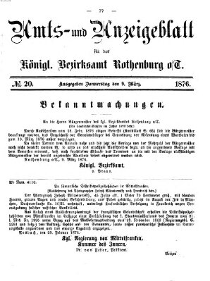 Amts- und Anzeigenblatt für das Königliche Bezirksamt Rothenburg o.T. (Amts- und Anzeigenblatt für die Stadt und das Königl. Bezirksamt Rothenburg) Donnerstag 9. März 1876