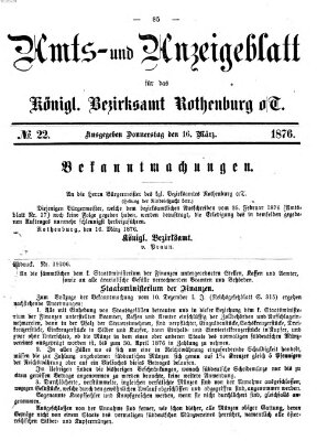 Amts- und Anzeigenblatt für das Königliche Bezirksamt Rothenburg o.T. (Amts- und Anzeigenblatt für die Stadt und das Königl. Bezirksamt Rothenburg) Donnerstag 16. März 1876