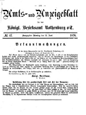 Amts- und Anzeigenblatt für das Königliche Bezirksamt Rothenburg o.T. (Amts- und Anzeigenblatt für die Stadt und das Königl. Bezirksamt Rothenburg) Montag 12. Juni 1876