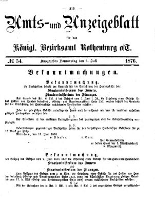 Amts- und Anzeigenblatt für das Königliche Bezirksamt Rothenburg o.T. (Amts- und Anzeigenblatt für die Stadt und das Königl. Bezirksamt Rothenburg) Donnerstag 6. Juli 1876