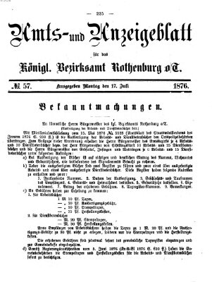 Amts- und Anzeigenblatt für das Königliche Bezirksamt Rothenburg o.T. (Amts- und Anzeigenblatt für die Stadt und das Königl. Bezirksamt Rothenburg) Montag 17. Juli 1876