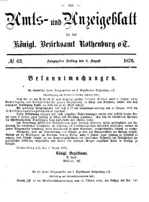 Amts- und Anzeigenblatt für das Königliche Bezirksamt Rothenburg o.T. (Amts- und Anzeigenblatt für die Stadt und das Königl. Bezirksamt Rothenburg) Freitag 4. August 1876