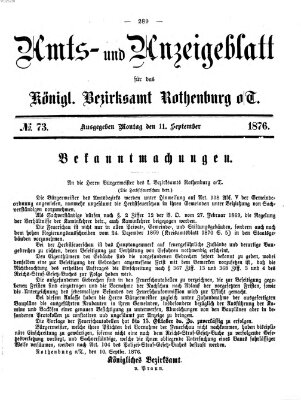 Amts- und Anzeigenblatt für das Königliche Bezirksamt Rothenburg o.T. (Amts- und Anzeigenblatt für die Stadt und das Königl. Bezirksamt Rothenburg) Montag 11. September 1876