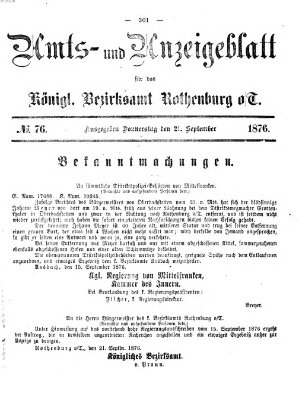 Amts- und Anzeigenblatt für das Königliche Bezirksamt Rothenburg o.T. (Amts- und Anzeigenblatt für die Stadt und das Königl. Bezirksamt Rothenburg) Donnerstag 21. September 1876