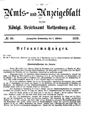 Amts- und Anzeigenblatt für das Königliche Bezirksamt Rothenburg o.T. (Amts- und Anzeigenblatt für die Stadt und das Königl. Bezirksamt Rothenburg) Donnerstag 5. Oktober 1876