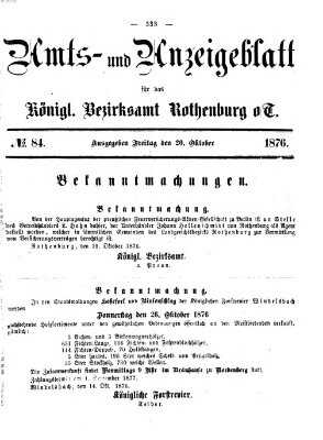 Amts- und Anzeigenblatt für das Königliche Bezirksamt Rothenburg o.T. (Amts- und Anzeigenblatt für die Stadt und das Königl. Bezirksamt Rothenburg) Freitag 20. Oktober 1876