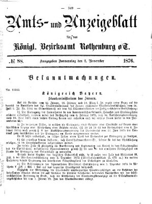 Amts- und Anzeigenblatt für das Königliche Bezirksamt Rothenburg o.T. (Amts- und Anzeigenblatt für die Stadt und das Königl. Bezirksamt Rothenburg) Donnerstag 2. November 1876