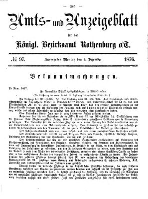 Amts- und Anzeigenblatt für das Königliche Bezirksamt Rothenburg o.T. (Amts- und Anzeigenblatt für die Stadt und das Königl. Bezirksamt Rothenburg) Montag 4. Dezember 1876