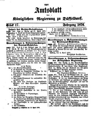 Amtsblatt für den Regierungsbezirk Düsseldorf Samstag 22. April 1876