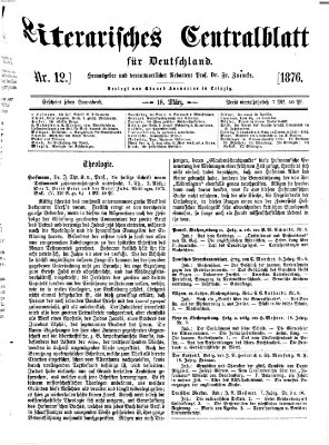 Literarisches Zentralblatt für Deutschland Samstag 18. März 1876