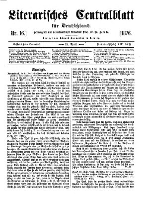 Literarisches Zentralblatt für Deutschland Samstag 15. April 1876