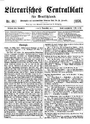 Literarisches Zentralblatt für Deutschland Samstag 2. Dezember 1876