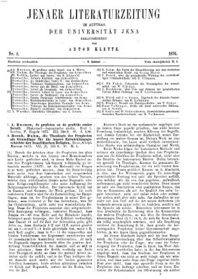 Jenaer Literaturzeitung Samstag 8. Januar 1876