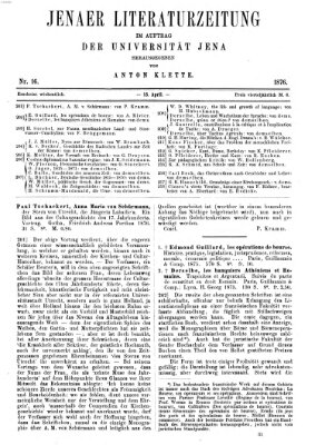 Jenaer Literaturzeitung Samstag 15. April 1876