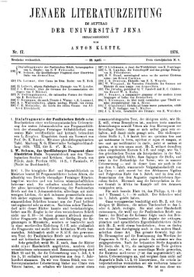 Jenaer Literaturzeitung Samstag 22. April 1876