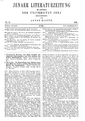 Jenaer Literaturzeitung Samstag 20. Mai 1876