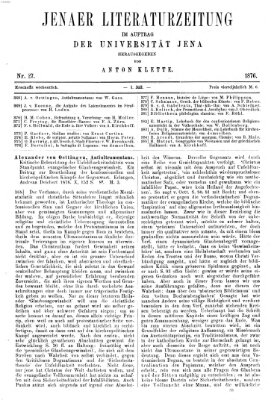 Jenaer Literaturzeitung Samstag 1. Juli 1876