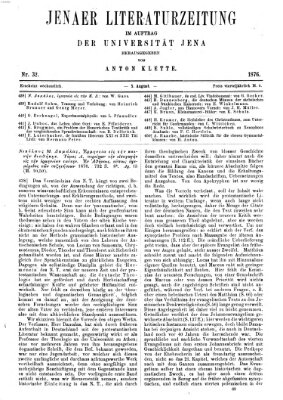 Jenaer Literaturzeitung Samstag 5. August 1876