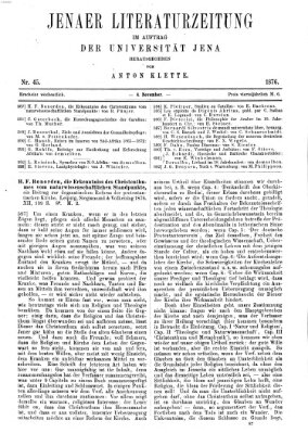 Jenaer Literaturzeitung Samstag 4. November 1876