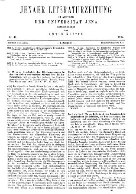 Jenaer Literaturzeitung Samstag 2. Dezember 1876