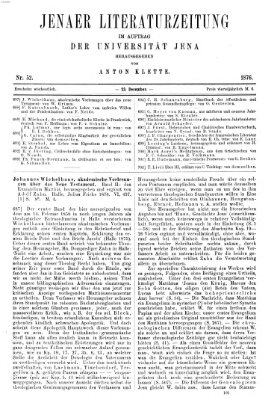 Jenaer Literaturzeitung Samstag 23. Dezember 1876