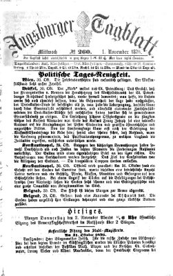 Augsburger Tagblatt Mittwoch 1. November 1876
