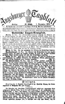 Augsburger Tagblatt Freitag 1. Dezember 1876