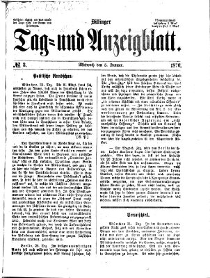 Dillinger Tag- und Anzeigeblatt (Tagblatt für die Städte Dillingen, Lauingen, Höchstädt, Wertingen und Gundelfingen) Mittwoch 5. Januar 1876