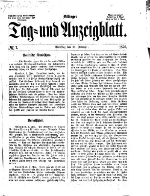 Dillinger Tag- und Anzeigeblatt (Tagblatt für die Städte Dillingen, Lauingen, Höchstädt, Wertingen und Gundelfingen) Dienstag 11. Januar 1876