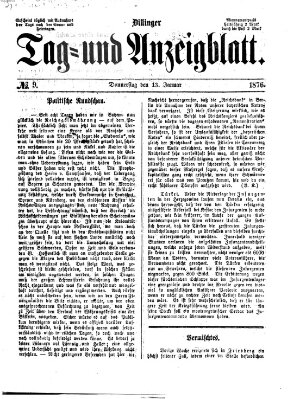 Dillinger Tag- und Anzeigeblatt (Tagblatt für die Städte Dillingen, Lauingen, Höchstädt, Wertingen und Gundelfingen) Donnerstag 13. Januar 1876