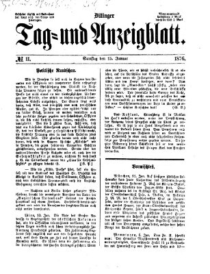 Dillinger Tag- und Anzeigeblatt (Tagblatt für die Städte Dillingen, Lauingen, Höchstädt, Wertingen und Gundelfingen) Samstag 15. Januar 1876