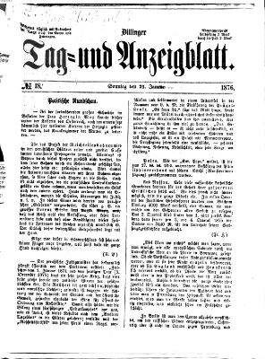 Dillinger Tag- und Anzeigeblatt (Tagblatt für die Städte Dillingen, Lauingen, Höchstädt, Wertingen und Gundelfingen) Sonntag 23. Januar 1876