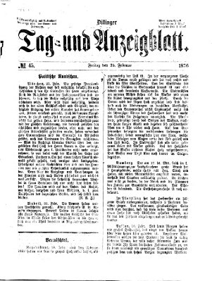 Dillinger Tag- und Anzeigeblatt (Tagblatt für die Städte Dillingen, Lauingen, Höchstädt, Wertingen und Gundelfingen) Freitag 25. Februar 1876