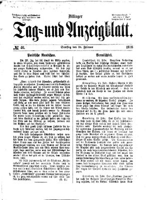 Dillinger Tag- und Anzeigeblatt (Tagblatt für die Städte Dillingen, Lauingen, Höchstädt, Wertingen und Gundelfingen) Samstag 26. Februar 1876