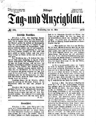 Dillinger Tag- und Anzeigeblatt (Tagblatt für die Städte Dillingen, Lauingen, Höchstädt, Wertingen und Gundelfingen) Donnerstag 11. Mai 1876