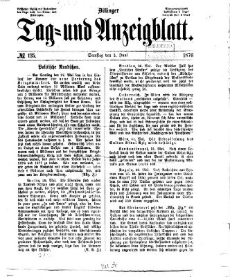 Dillinger Tag- und Anzeigeblatt (Tagblatt für die Städte Dillingen, Lauingen, Höchstädt, Wertingen und Gundelfingen) Samstag 3. Juni 1876