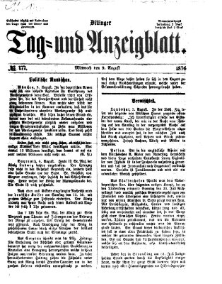 Dillinger Tag- und Anzeigeblatt (Tagblatt für die Städte Dillingen, Lauingen, Höchstädt, Wertingen und Gundelfingen) Mittwoch 9. August 1876